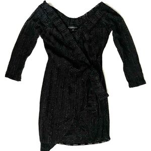 NWT Kabana Women's Black Cross Front Mini Dress 3/4 Sleeves Size Medium